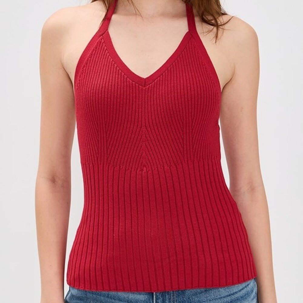 Reformation Delia Ribbed Halter Top in Lipstick NWT